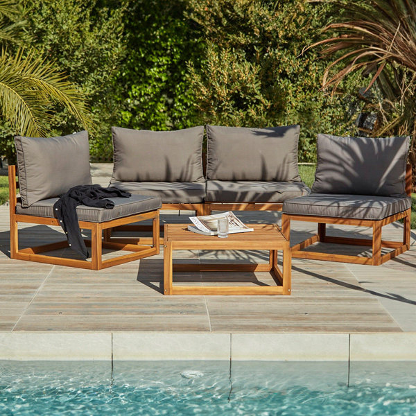 17 Stories Rimasha Wooden Garden Set with 2 Seater Sofa 2 Chairs with